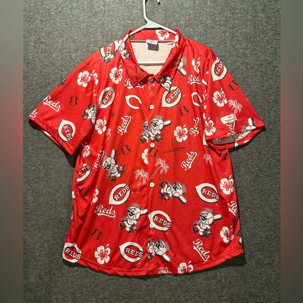 Cincinnati Reds BDA Sports Hawaiian Shirt mens XL red Budweiser tropical floral